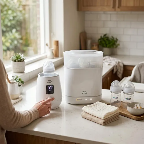 Veilig gebruik van een flessenwarmer met sterilisator